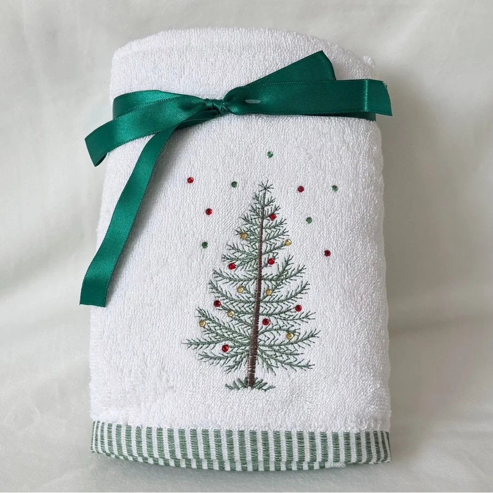 Embroidered Jeweled Holiday Tree Hand Towels